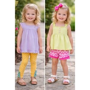 Matilda Jane Girls Pink White Diamond Geometric Ruffle Shorts Cottagecore Size 2